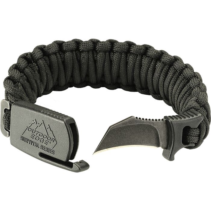 Outdoor Edge PARACLAW Black 1.5" Hawkbill Blade in Paracord Bracelet Medium