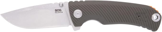 SOG Tellus ATK Folding Knife Stonewash CRYO 400C Blade Steel GRN Handle (SOG-11-06-01-43)