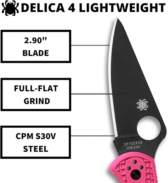 Spyderco Delica 4 Lightweight CPM-S30V PINK FRN Folding Knife C11FPPNS30VBK Lifetime Warranty