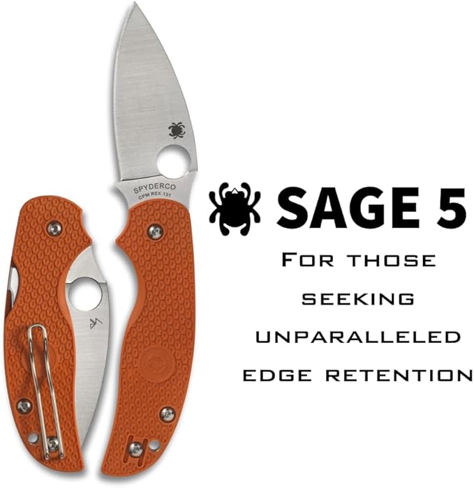 Spyderco Sage 5 Lightweight CPM REX121 Orange FRN Folding Knife C123BORP Taiwan Made Lifetime Warranty