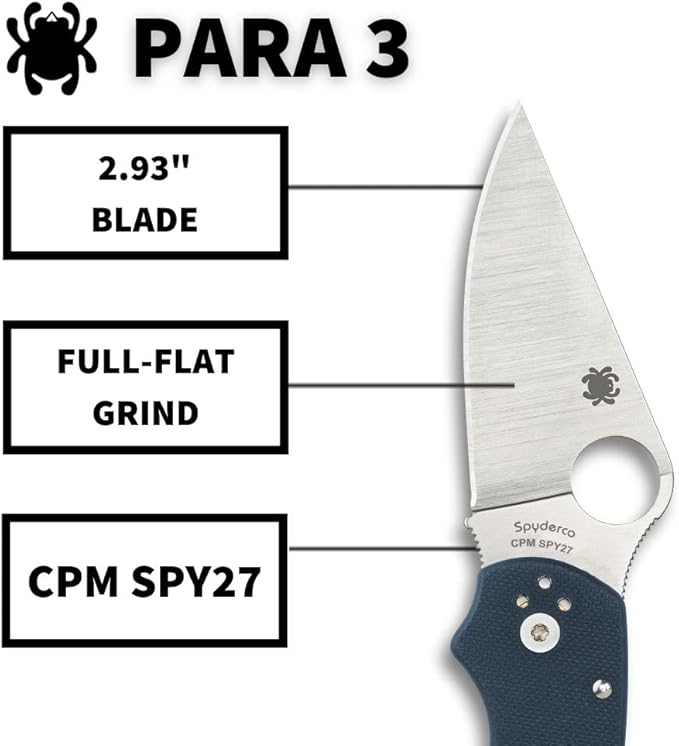 Spyderco Paramilitary 3 PM3 CPM SPY27 Cobalt Blue G10 Folding Knife C223GPCBL USA Made Lifetime Warranty