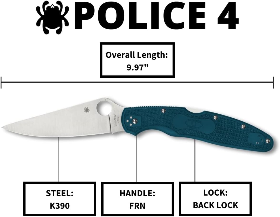 Spyderco Police 4 Lightweight K390 Blade Blue FRN Handle Knife C07FP4K390 Japan Made Lifetime Warranty