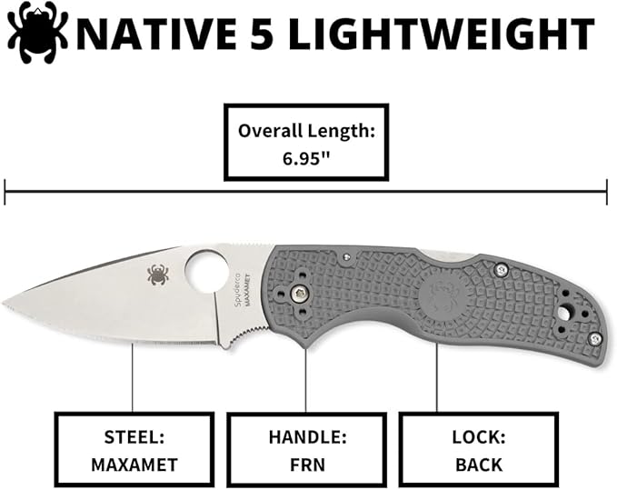 Spyderco Native 5 CPM Maxamet Blade Gray FRN Folding Knife C41PGY5 USA Made Lifetime Warranty