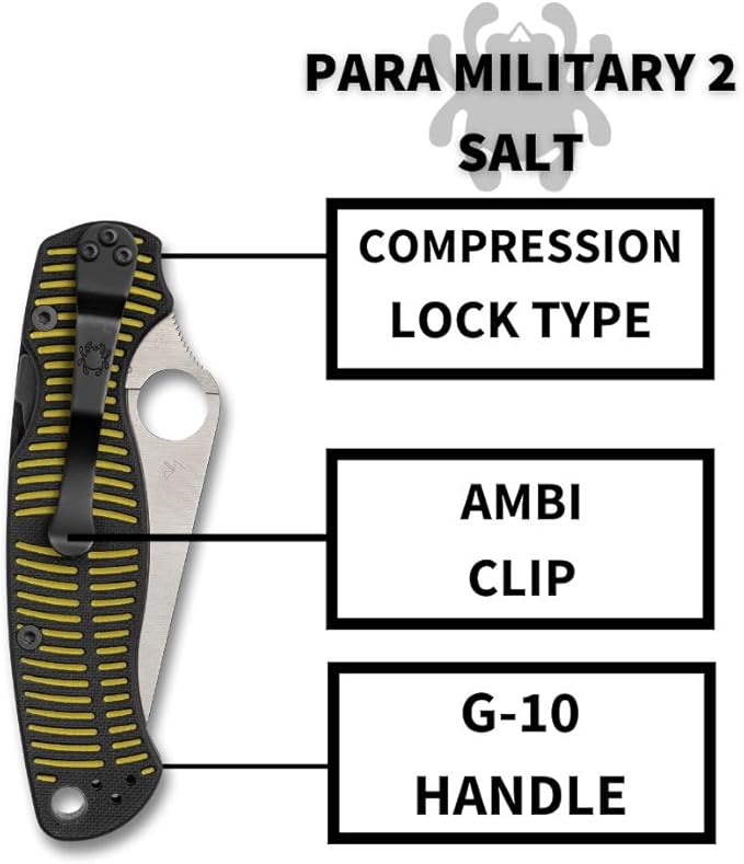 Spyderco Para Military 2 Salt CPM-MagnaCut Black/Yellow G10 Folding Knife C81GBKYLMCP2 USA Made Lifetime Warranty
