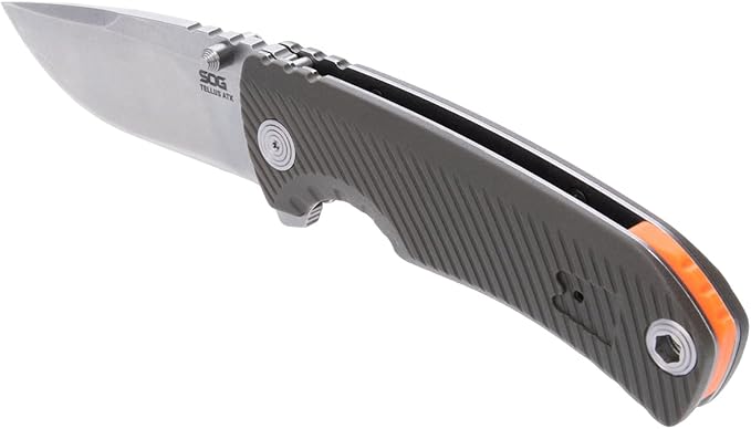 SOG Tellus ATK Folding Knife Stonewash CRYO 400C Blade Steel GRN Handle (SOG-11-06-01-43)