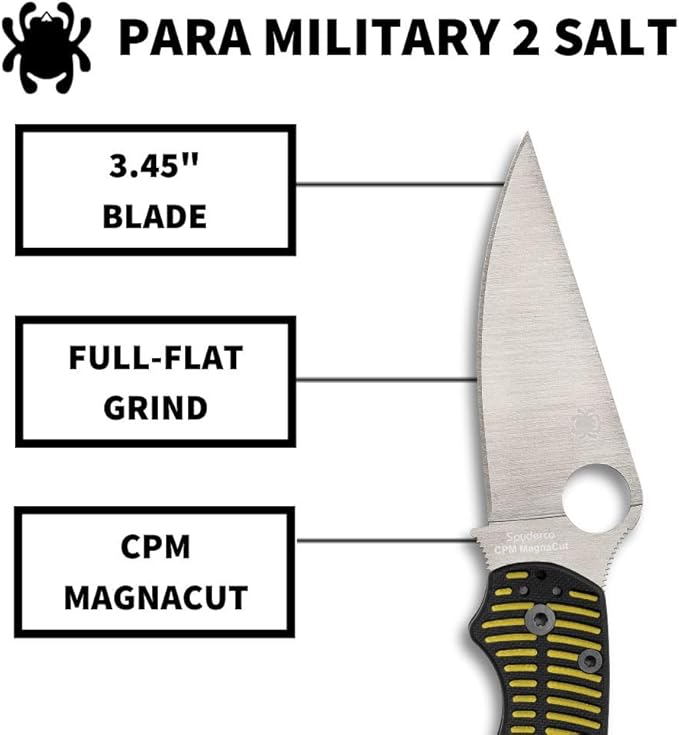 Spyderco Para Military 2 Salt CPM-MagnaCut Black/Yellow G10 Folding Knife C81GBKYLMCP2 USA Made Lifetime Warranty