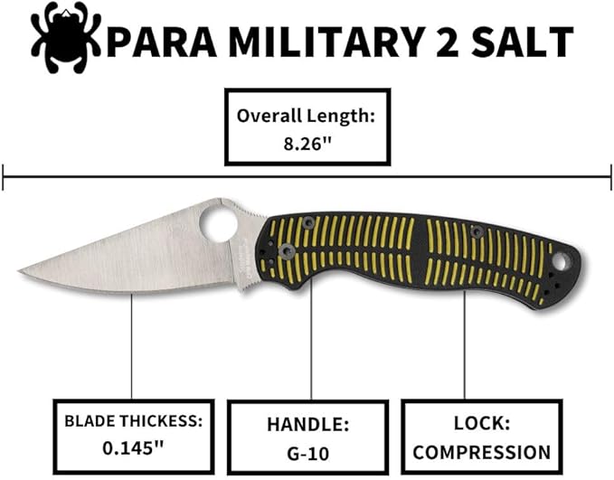 Spyderco Para Military 2 Salt CPM-MagnaCut Black/Yellow G10 Folding Knife C81GBKYLMCP2 USA Made Lifetime Warranty