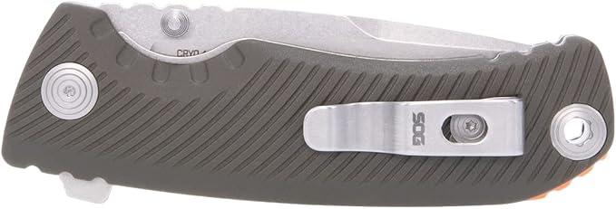 SOG Tellus ATK Folding Knife Stonewash CRYO 400C Blade Steel GRN Handle (SOG-11-06-01-43)