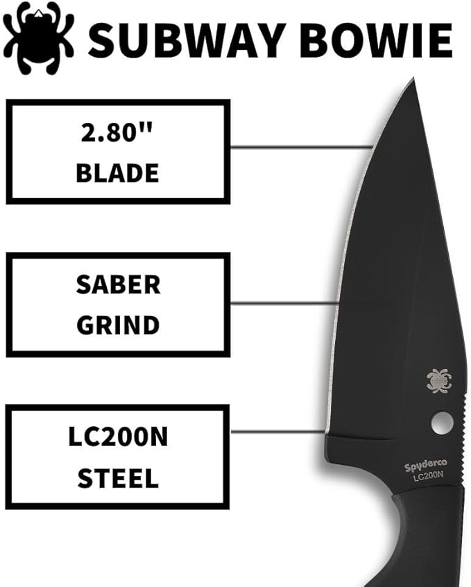 Spyderco Subway Bowie LC200N Black FRN Fixed Knife FB48PBBK Japan Made Lifetime Warranty