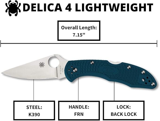 Spyderco Delica 4 Lightweight K390 Blue FRN Folding Knife C11FPK390 Lifetime Warranty