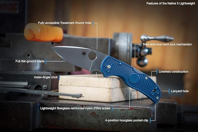Spyderco Native 5 Lightweight CPM SPY27 Blade Blue FRN Folding Knife C41PCBL5 USA Made Lifetime Warranty