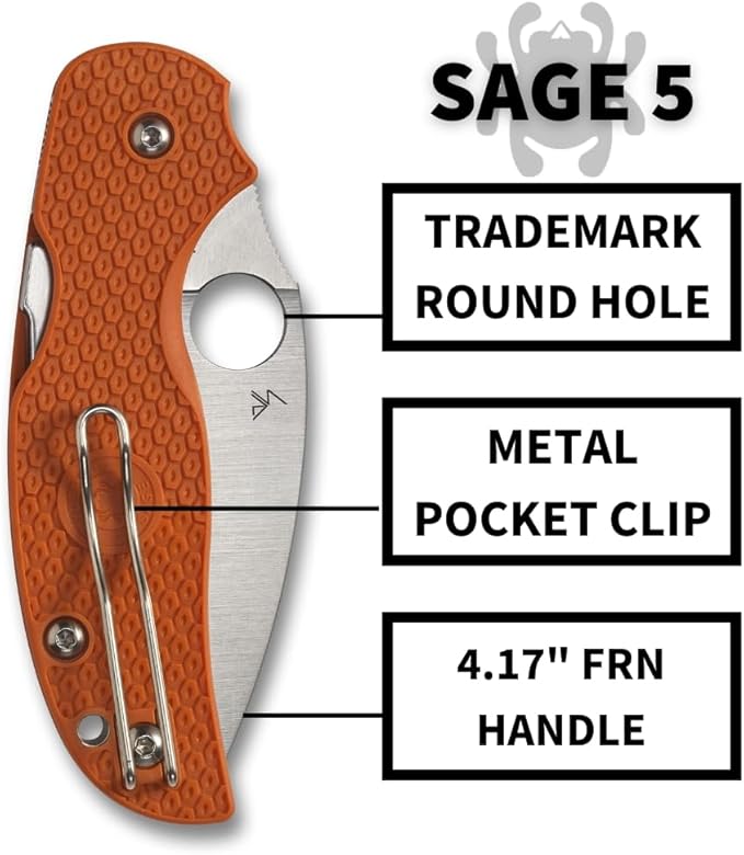 Spyderco Sage 5 Lightweight CPM REX121 Orange FRN Folding Knife C123BORP Taiwan Made Lifetime Warranty