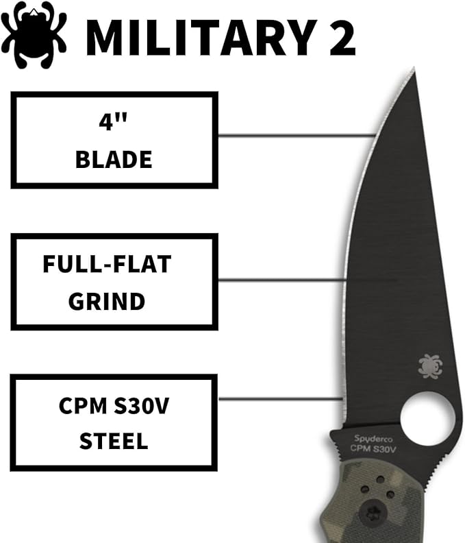 Spyderco Military 2 CPM-S30V Black DLC Camo G-10 Folding Knife C36GPCMOBK2 USA Made Lifetime Warranty