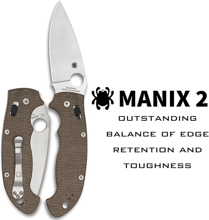 KOTW October Sale $200!! Spyderco Manix 2 XL CPM-CruWear Brown Canvas Micarta Folding Knife C95MPCW2 USA Made Lifetime Warranty