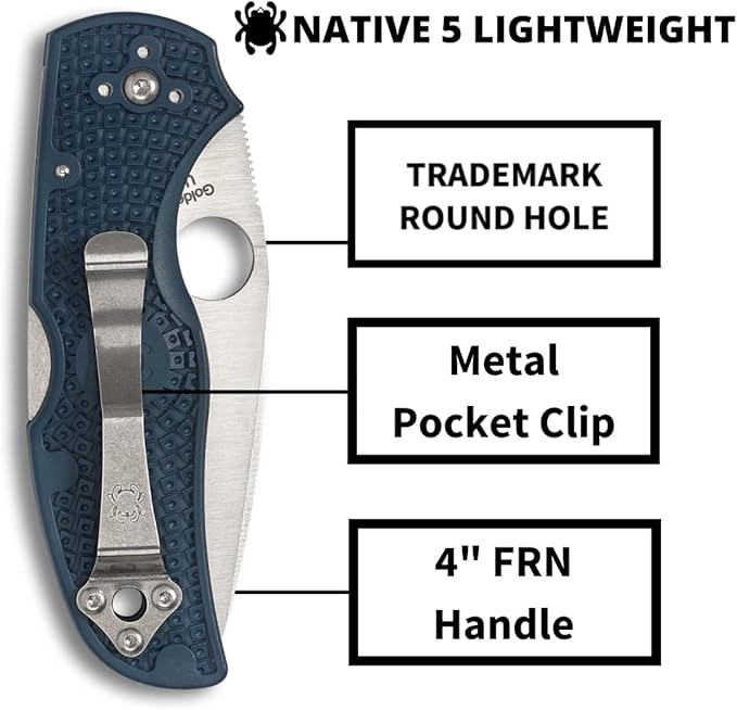Spyderco Native 5 Lightweight CPM SPY27 Blade Blue FRN Folding Knife C41PCBL5 USA Made Lifetime Warranty