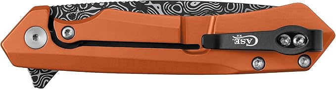 CASE XX Framelock Orange Aluminum Handle Kinzua Damascus Print S35VN Knife