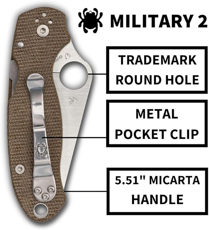Spyderco Military 2 CPM-CruWear Brown Canvas Micarta Folding Knife C36MPCW2 USA Made Lifetime Warranty