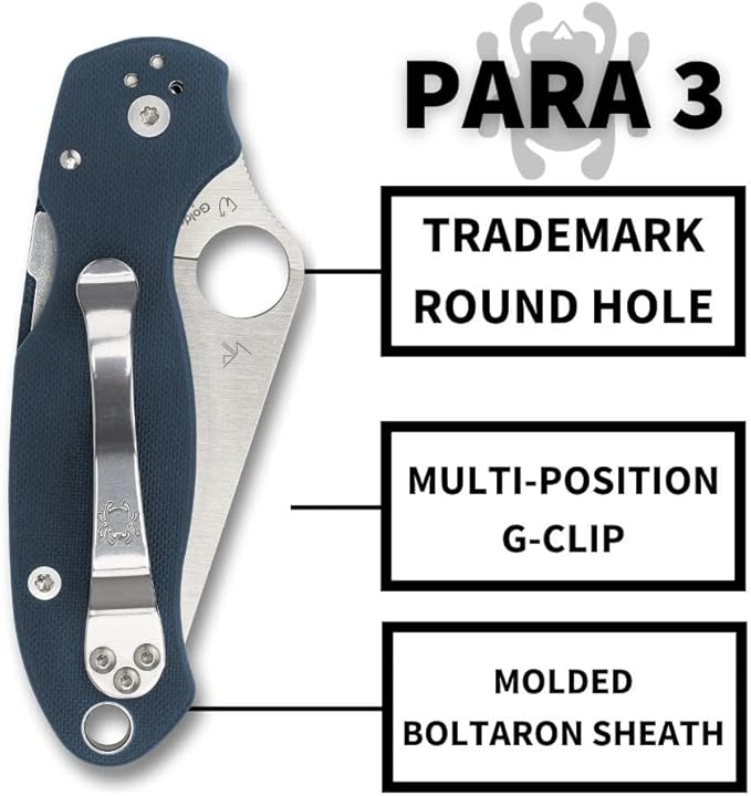 Spyderco Paramilitary 3 PM3 CPM SPY27 Cobalt Blue G10 Folding Knife C223GPCBL USA Made Lifetime Warranty