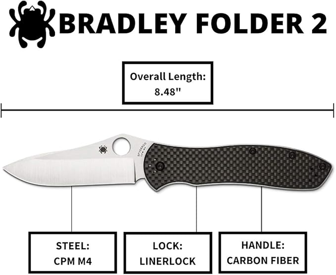 Spyderco Bradly 2 Folder CPM-M4 Blade Carbon Fiber Handle Folding Knife C134CFP2 Lifetime Warranty