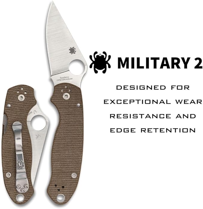 Spyderco Military 2 CPM-CruWear Brown Canvas Micarta Folding Knife C36MPCW2 USA Made Lifetime Warranty