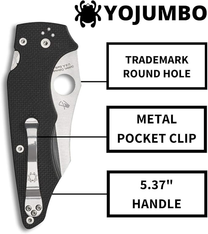 Spyderco YoJumbo CPM-S30V Blade Black G10 Handle Folding Knife C253GP USA Made Lifetime Warranty