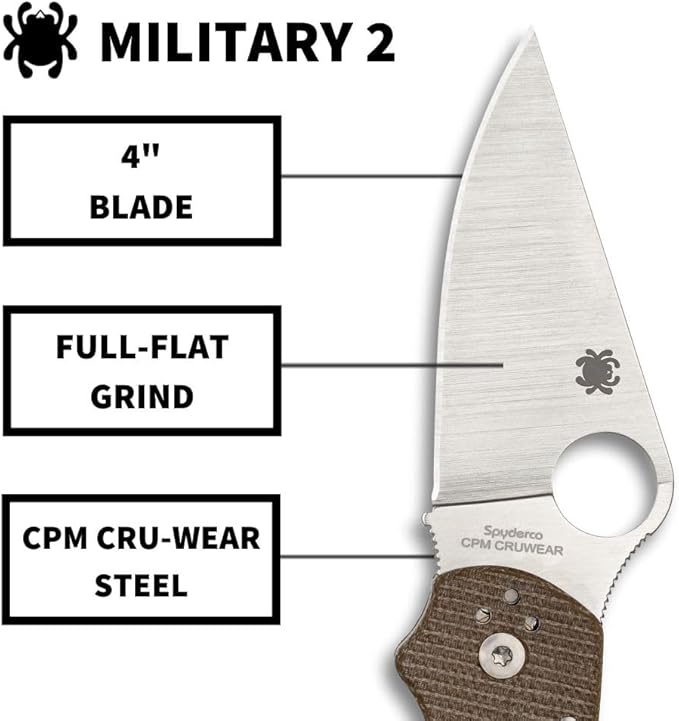 Spyderco Military 2 CPM-CruWear Brown Canvas Micarta Folding Knife C36MPCW2 USA Made Lifetime Warranty