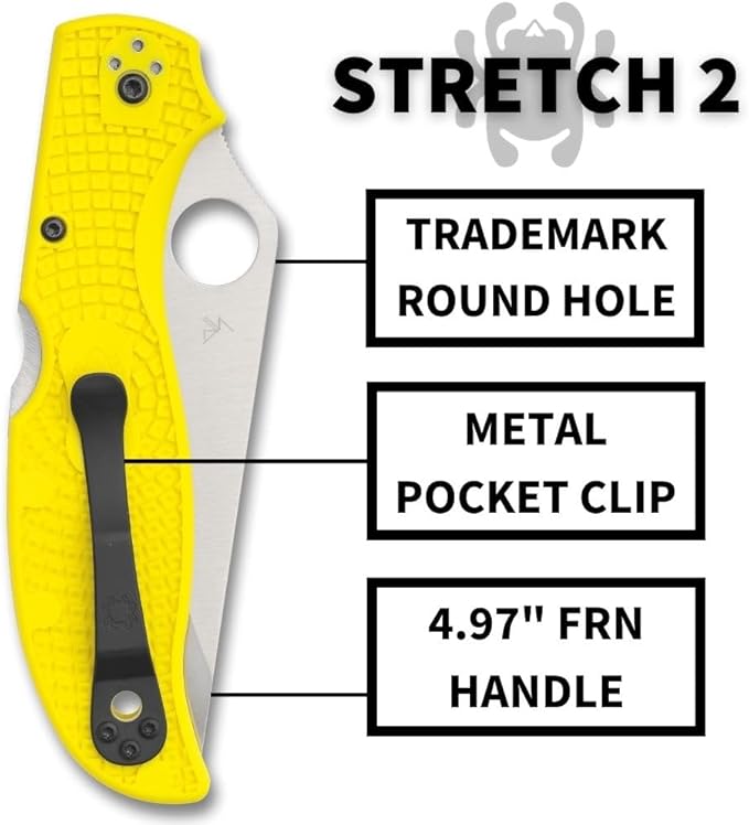 Spyderco Stretch 2 XL Lightweight SALT H2 Tool Steel Yellow FRN Folding Knife C258PYL Japan Made Lifetime Warranty