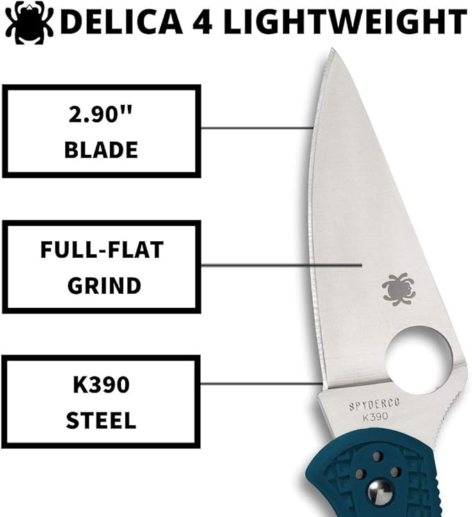 Spyderco Delica 4 Lightweight K390 Blue FRN Folding Knife C11FPK390 Lifetime Warranty