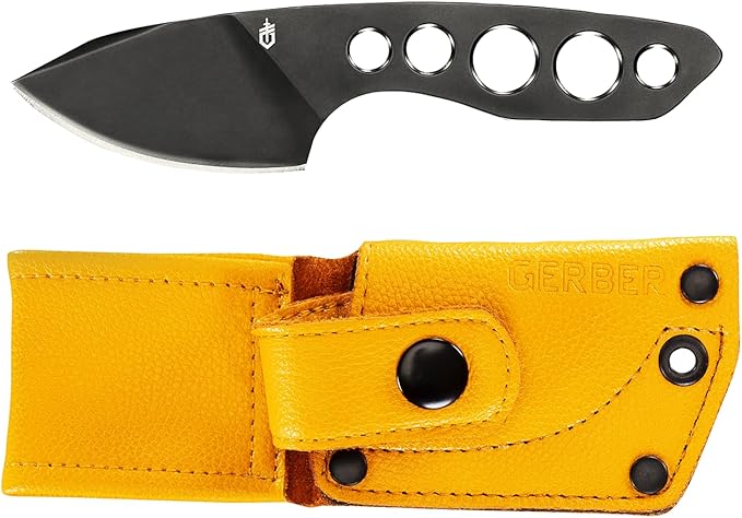 Gerber DIBS 2.5" Fixed Blade with Leather Sheath Black 440A Stainless Steel PVD Coating