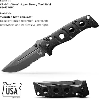 Benchmade 275SGY-1 Adamas Serrated CPM-CruWear Blade Black G10 Handle Tactical Folder