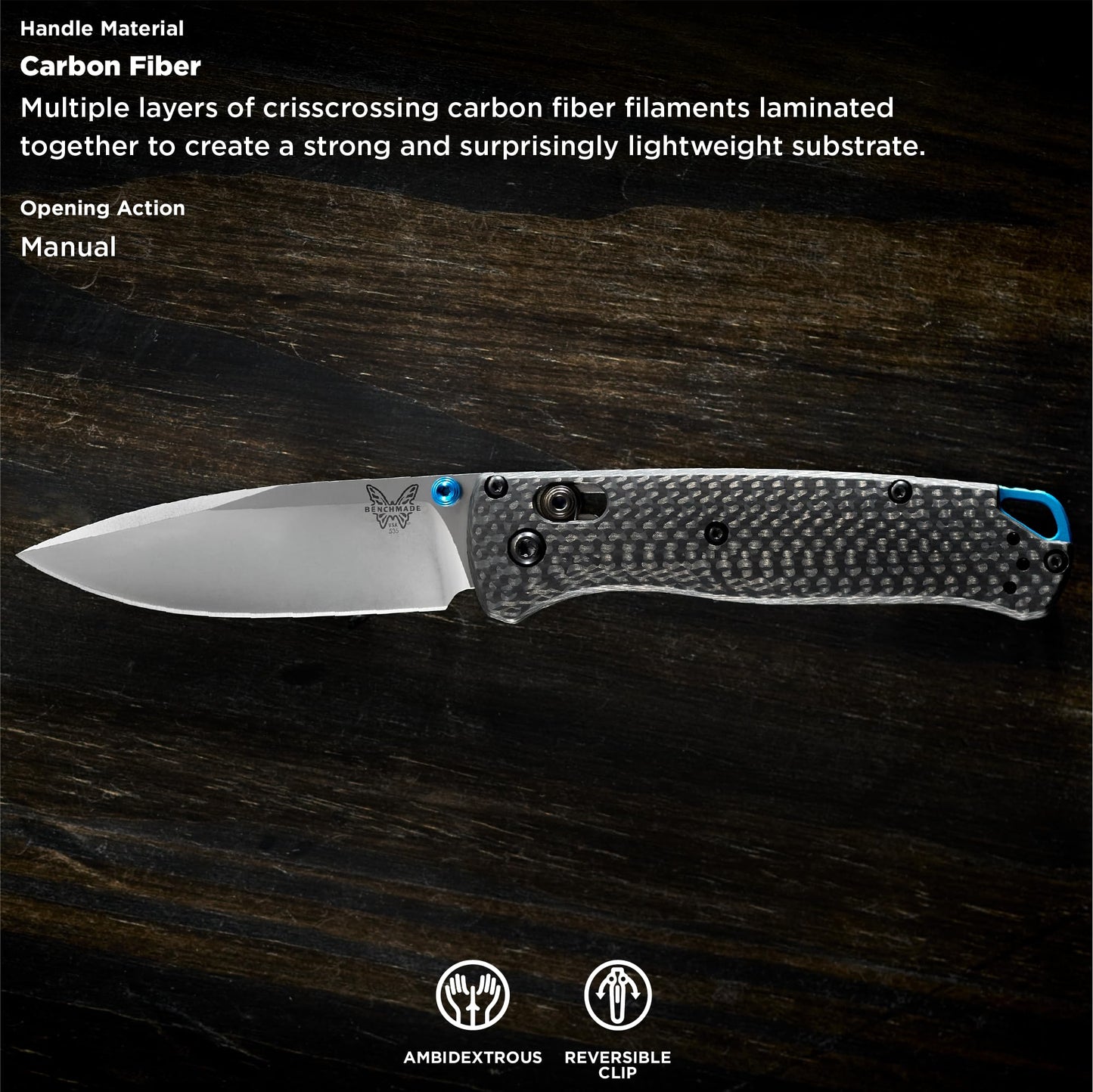 Benchmade 535-3 Bugout CPM-S90V Blade Carbon Fiber Handle Folding Knife