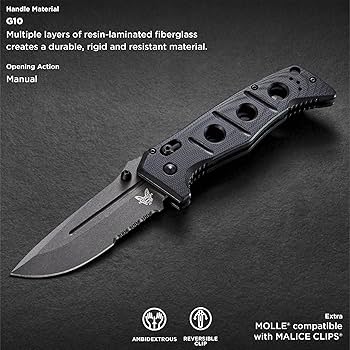 Benchmade 275SGY-1 Adamas Serrated CPM-CruWear Blade Black G10 Handle Tactical Folder
