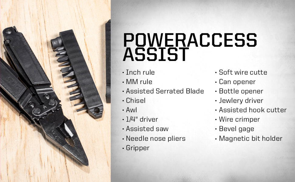 SOG PowerAccess Assist MT Mutli-Tool 21 Tool + 12 Piece Hex Bit Kit & Case Stonewashed Stainless Steel (PA3001-CP)