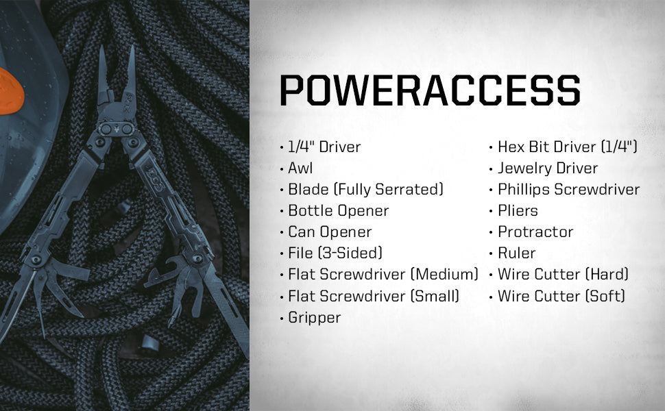 SOG PowerAccess Assist MT Mutli-Tool 21 Tool + 12 Piece Hex Bit Kit & Case Stonewashed Stainless Steel (PA3001-CP)