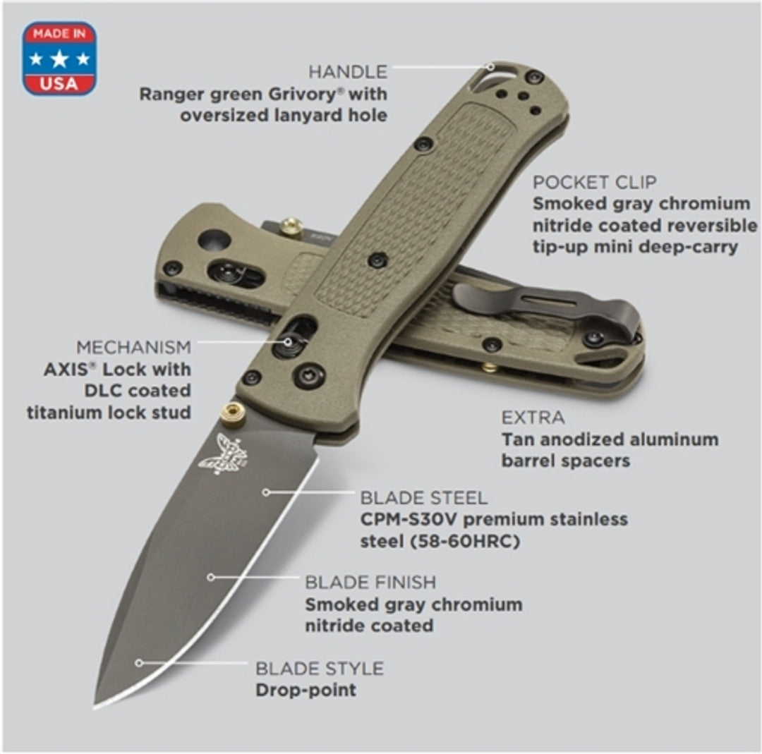 Benchmade 535GRY-1 Bugout Ranger Green Grivory Handle CPM-S30V Blade Folding Knife