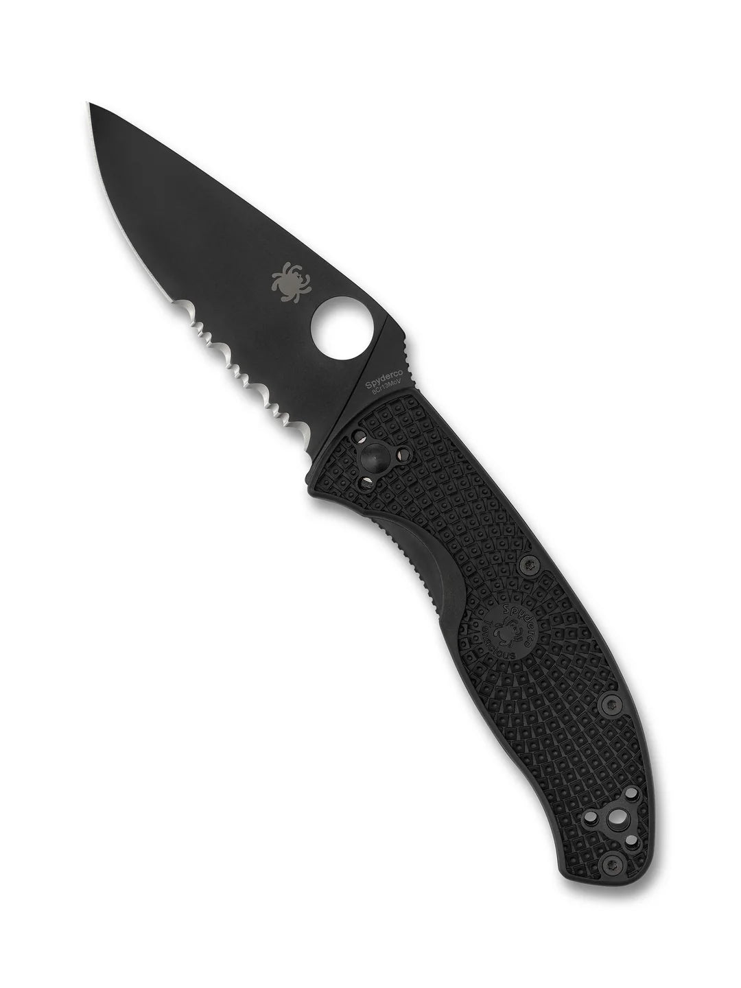 Spyderco Tenacious Lightweight 8Cr13MoV Black FRN Combo Edge Folding Knife C122PSBBK China Made Lifetime Warranty