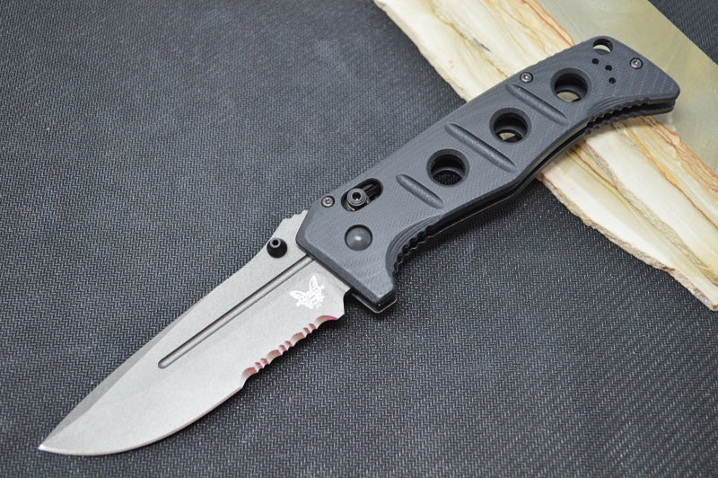 Benchmade 275SGY-1 Adamas Serrated CPM-CruWear Blade Black G10 Handle Tactical Folder