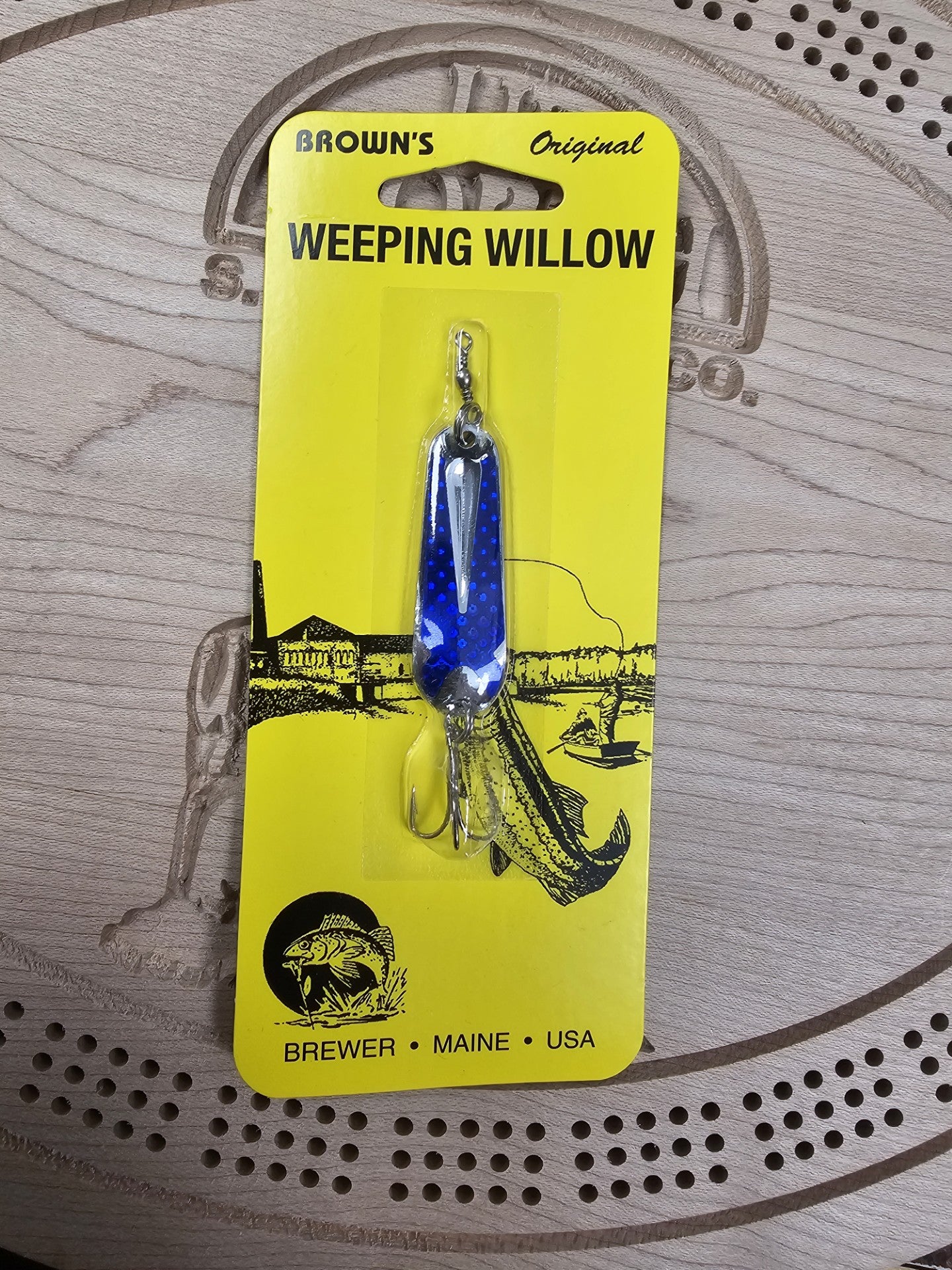 Hal Brown Co. Brown's Original Weeping Willow Nickel/Blue Flash Spoon Bait Made in Maine USA