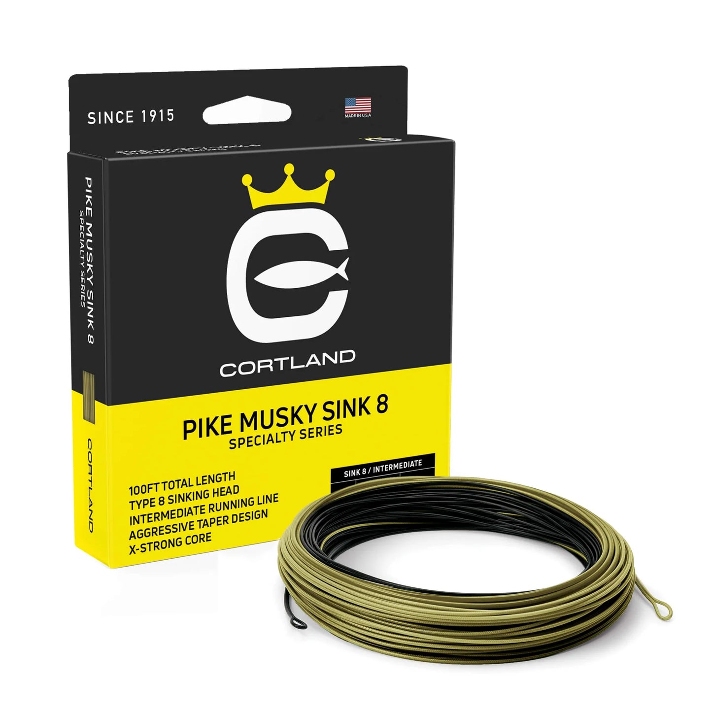 Cortland Fly Line Freshwater Pike Musky Sink 8 Specialty Series WF9 90' Black/Olive STK 465527