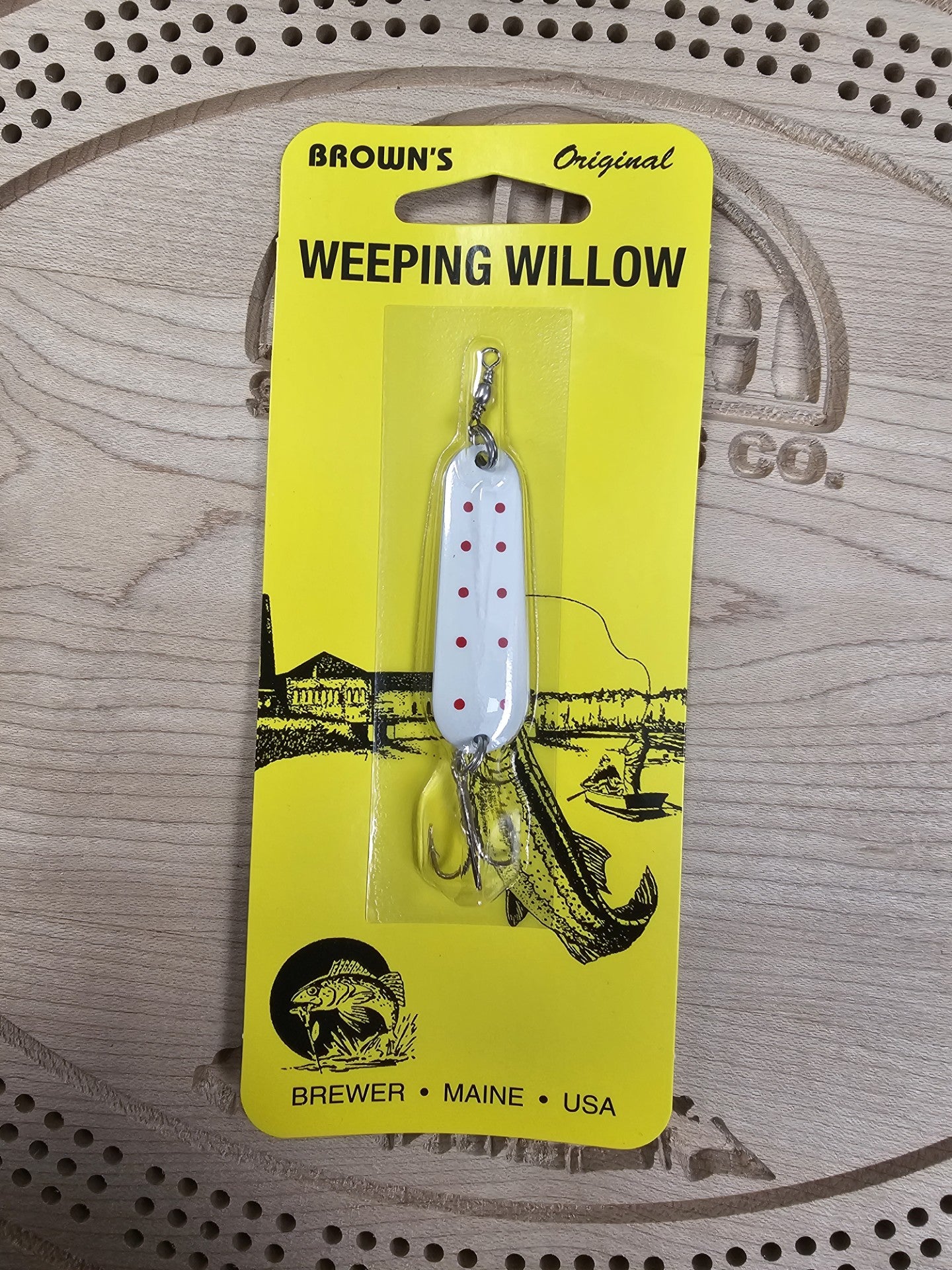 Hal Brown Co. Brown's Original Weeping Willow White/Red Dot Spoon Bait Made in Maine USA