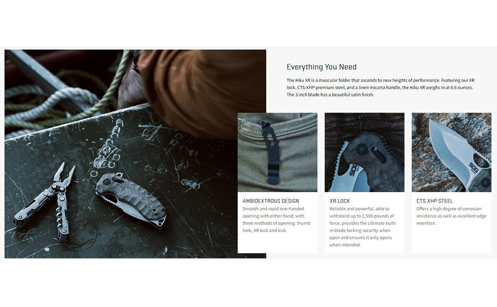 SOG Kiku XR - Blackout (12-27-02-57) Quick Open Ambi Pocket Knife Linen Micarta Scales