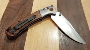 Benchmade 15085-2 Mini Crooked River Gray Aluminum & Wood Handle CPM-S30V Blade Folding Knife