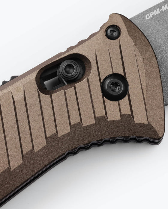 Benchmade 5700SGY-1 Auto Presidio II CPM-M4 Dark Earth 6061-T6 Aluminum Handle Serrated Folding Auto Knife