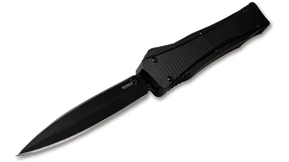 Boker 06EX244 OTF D2 Blade Double Edge 3.39" Black Aluminum Handle