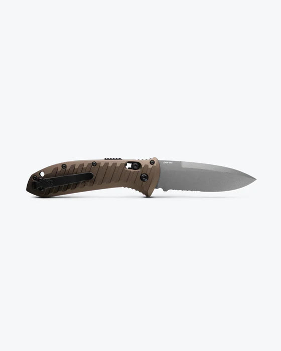Benchmade 5700SGY-1 Auto Presidio II CPM-M4 Dark Earth 6061-T6 Aluminum Handle Serrated Folding Auto Knife