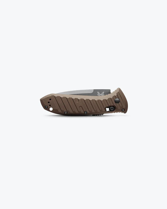 Benchmade 5700SGY-1 Auto Presidio II CPM-M4 Dark Earth 6061-T6 Aluminum Handle Serrated Folding Auto Knife