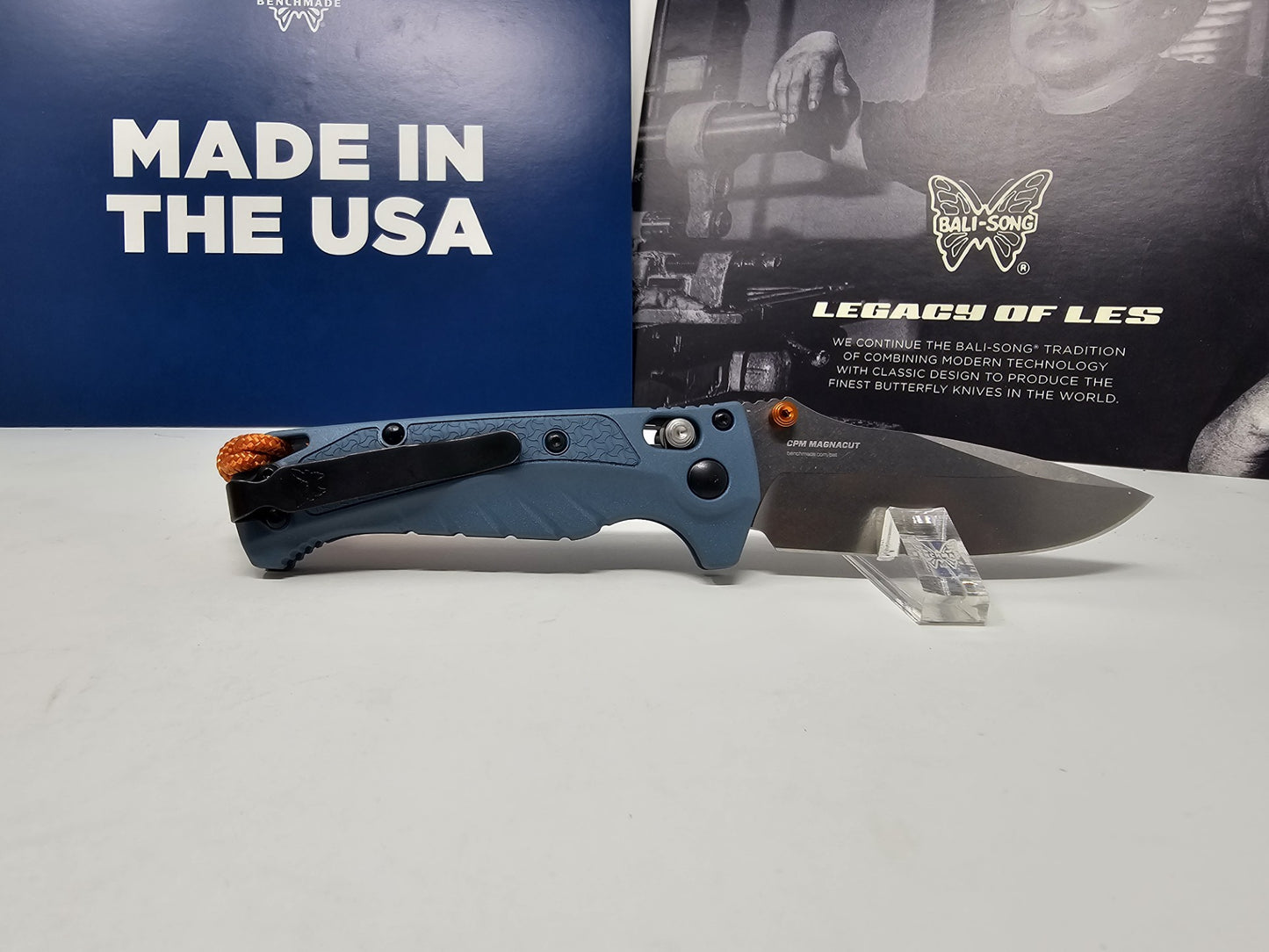 Benchmade 18065 Mini Adira CPM-MagnaCut Blade Depth Blue Grivory Handle Folding Knife