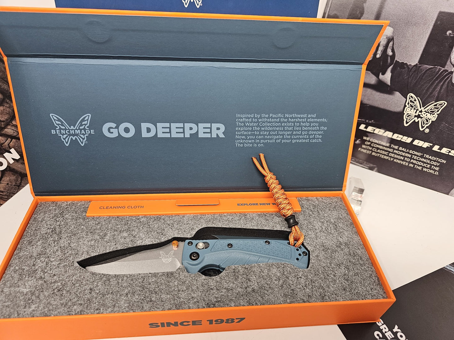 Benchmade 18065 Mini Adira CPM-MagnaCut Blade Depth Blue Grivory Handle Folding Knife