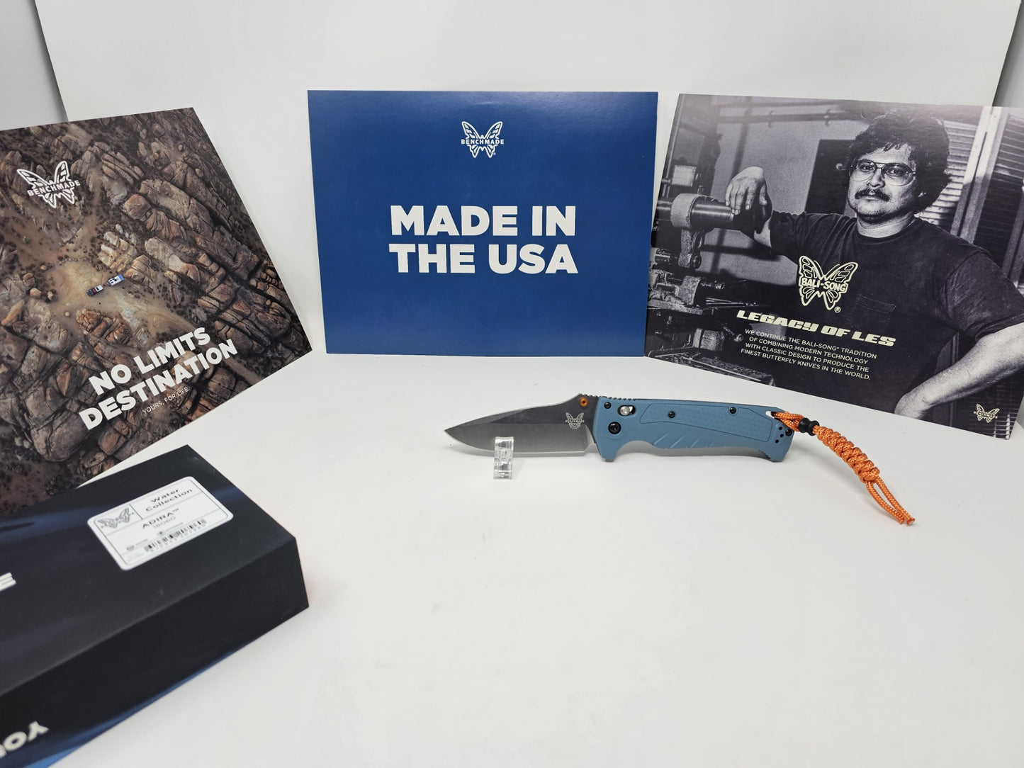 Benchmade 18060 Adira CPM-MagnaCut Folding Blade Depth Blue Grivory Handle Water Line