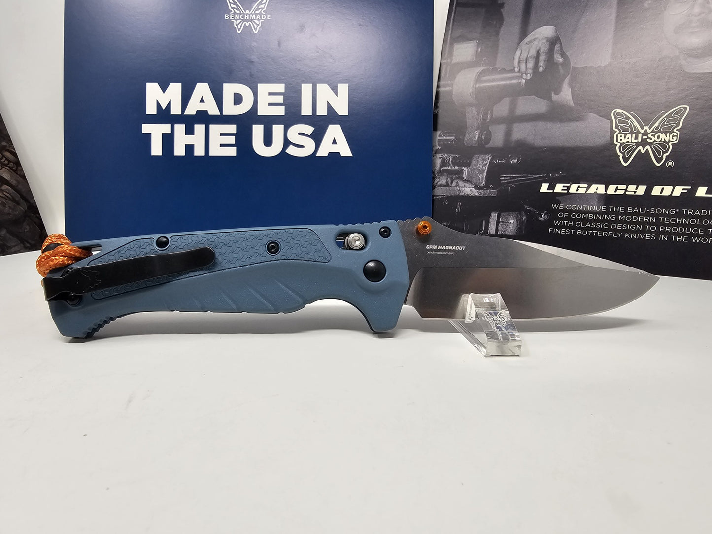 Benchmade 18060 Adira CPM-MagnaCut Folding Blade Depth Blue Grivory Handle Water Line